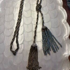 Boutique Bolo Elegant bronze and Blue Tassel Necklace